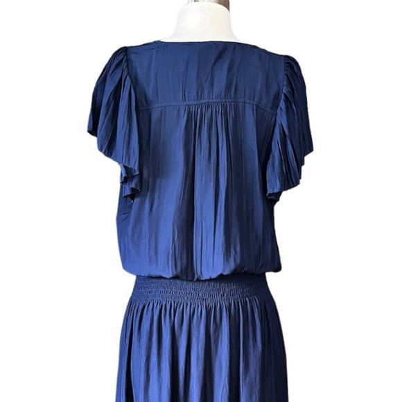 RAMY BROOK Yassi Dress Short Sleeves V-Neck Crepe Elastic Waist Blue NWT - Picture 5 of 10